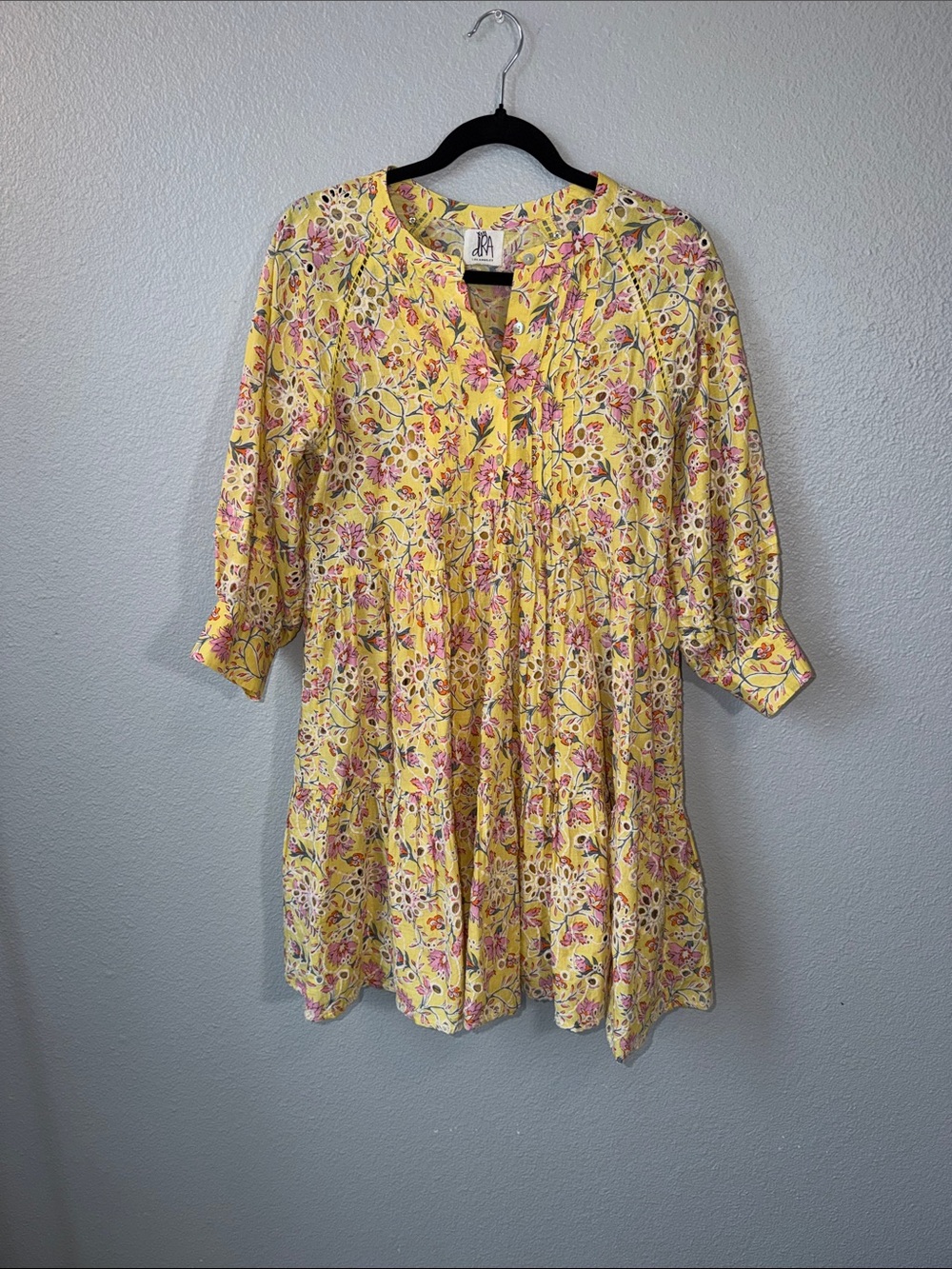 Yellow Floral Eyelet Dress